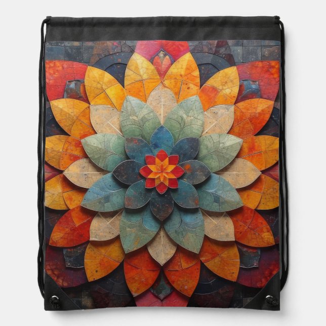Mandala Art Textured Flower Drawstring Bag (Front)