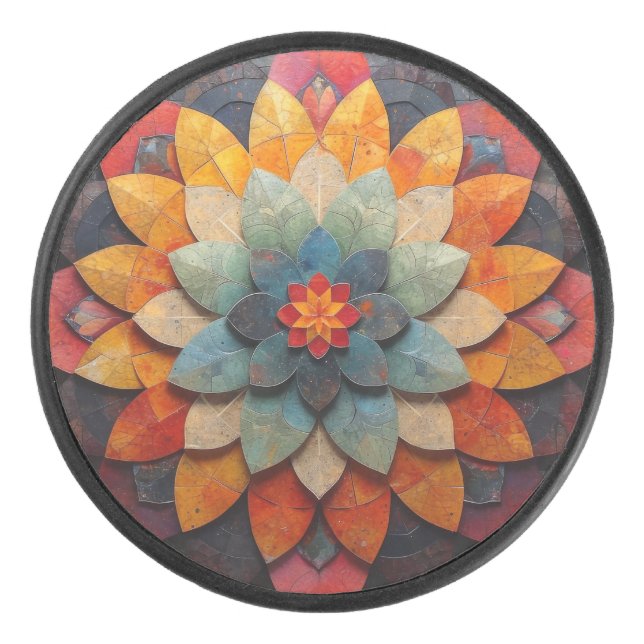 Mandala Art Textured Flower Hockey Puck (Front)