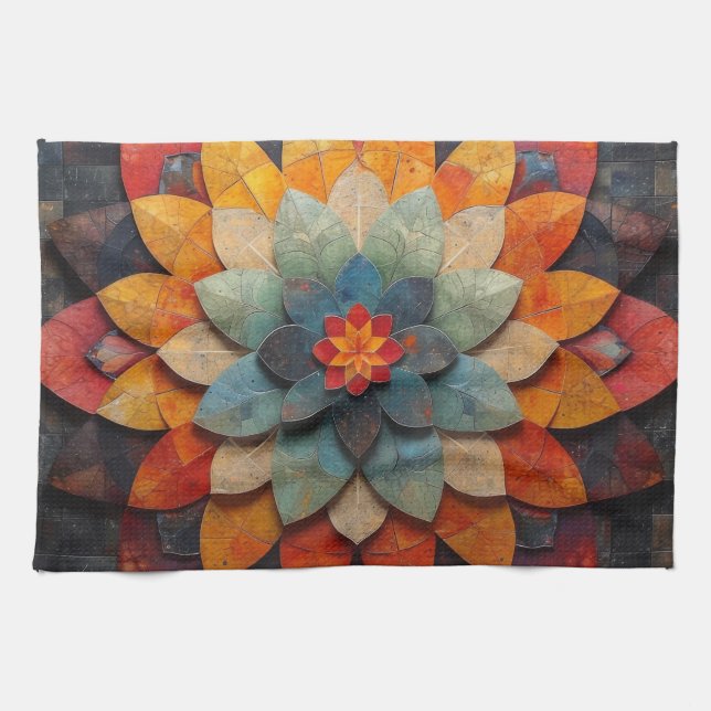 Mandala Art Textured Flower Kitchen Towel (Horizontal)