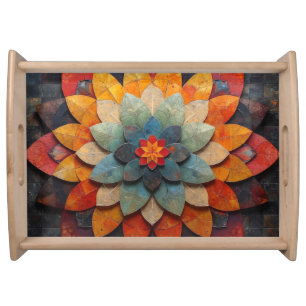 Mandala Art Textured Flower Serving Tray