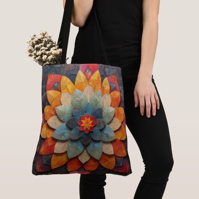 Mandala Art Textured Flower Tote Bag (Close Up)