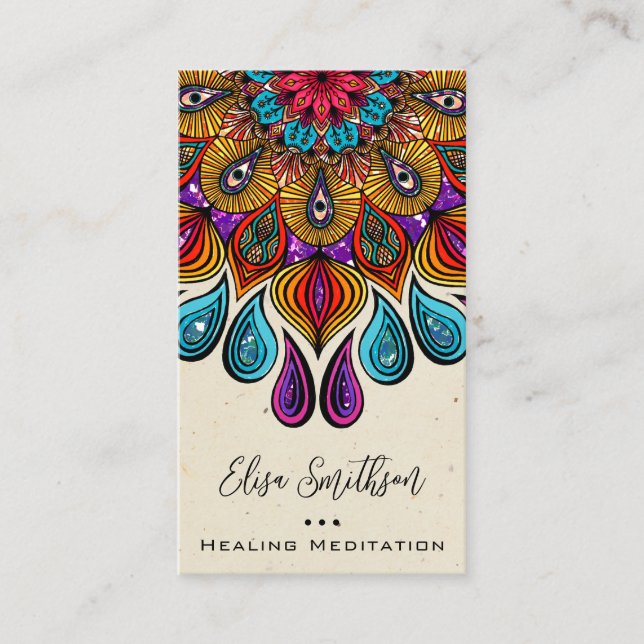 Mandala Art Yoga Reiki Healing Meditation Colorful Business Card (Front)