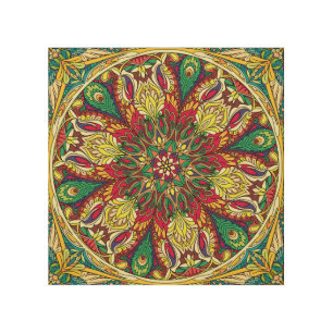 Mandala Bandana: Vintage Seamless Design. Wood Wall Art