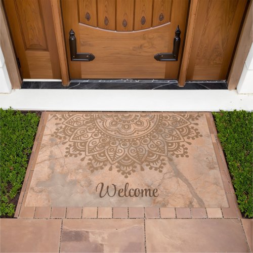 Mandala Beige Marble Blush Personalized Doormat