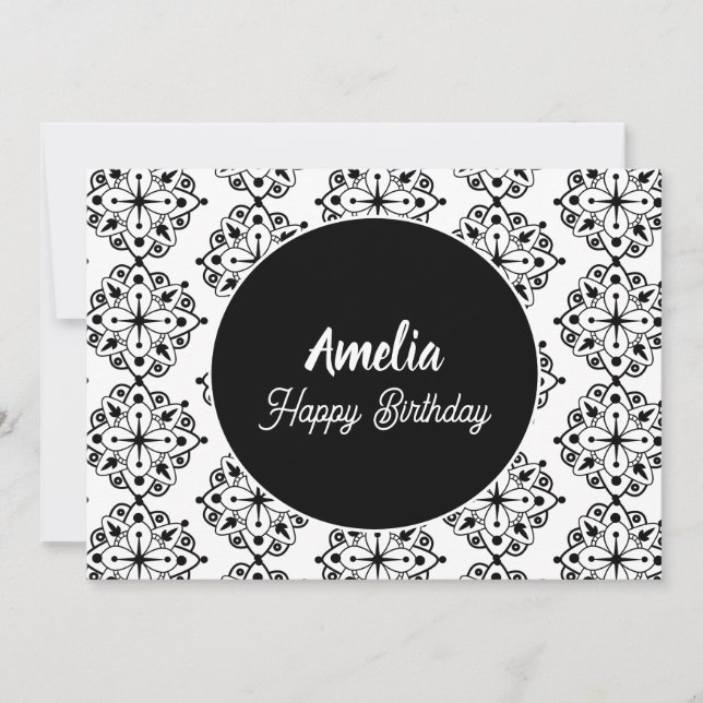 Mandala Birthday Party Black White  Coloring  Holiday Card (Front)