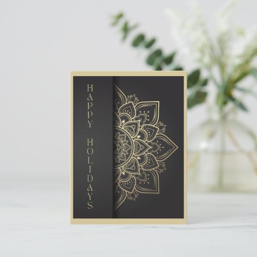 Mandala Black and Gold Happy Holidays Postcard