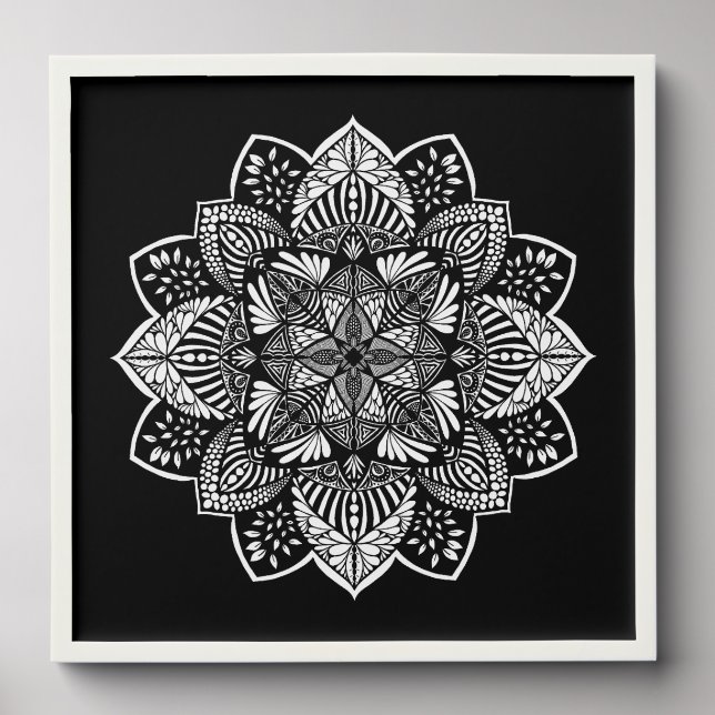 Mandala - black and white peel and stick photo tile (Front Set)