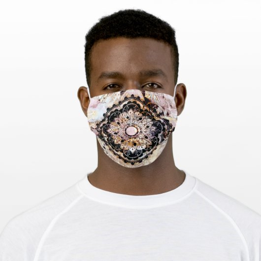 Mandala Black Brown Gold Adult Face Mask (Worn)