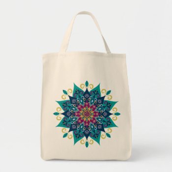 Mandala Bloom-turquoise & Indigo Blue Tote Bag by BohemianGypsyJane at Zazzle