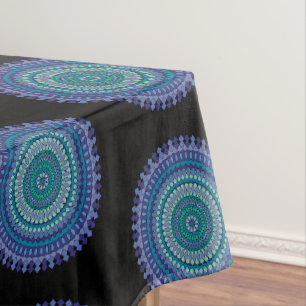 Mandala Blue Black Green Birthday Party Tablecloth