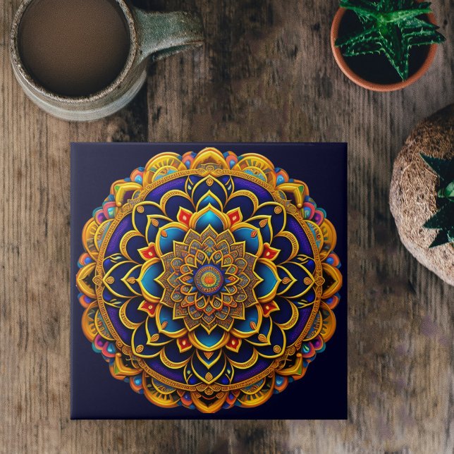 Mandala Blue Colorful Illustration Ceramic Tile (Creator Uploaded)