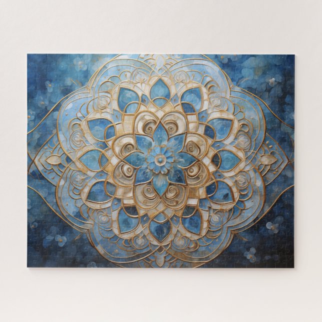 Mandala Blue Gold Jigsaw Puzzle (Horizontal)