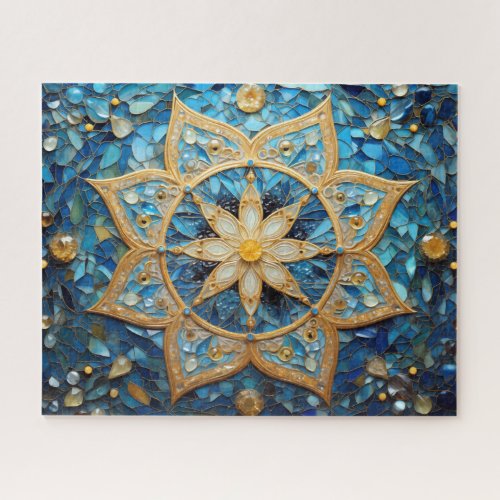Mandala Blue Gold Jigsaw Puzzle