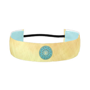 Mandala blue gold on Soft Gold Background Athletic Headband
