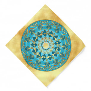 Mandala blue gold on Soft Gold Background Bandana