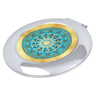Mandala blue gold on Soft Gold Background Compact Mirror
