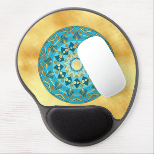 Mandala blue gold on Soft Gold Background Gel Mouse Pad