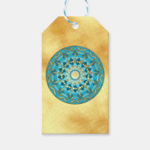 Mandala blue gold on Soft Gold Background