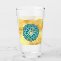 Mandala blue gold on Soft Gold Background