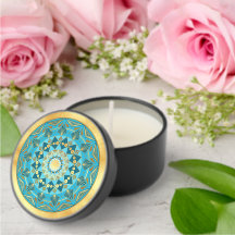 Mandala blue gold on Soft Gold Background