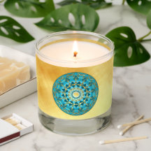 Mandala blue gold on Soft Gold Background