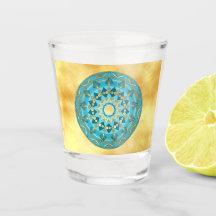 Mandala blue gold on Soft Gold Background