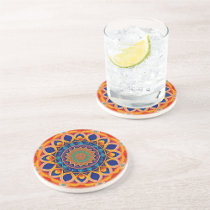 Mandala Blue Orange Colorful Coaster