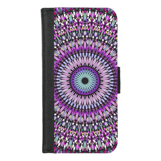 Mandala Blue Purple Kaleidoscope Pattern-43214 iPhone Wallet Case (Front)