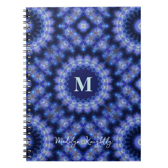 Mandala Blue Purple Monogram Name Notebook (Front)