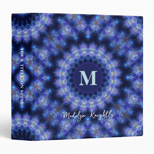 Mandala Blue Purple Pattern Monogram 3 Ring Binder