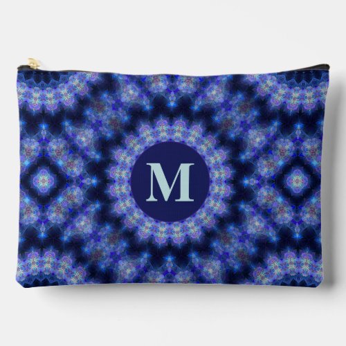 Mandala Blue Purple Pattern Monogram Accessory Pouch