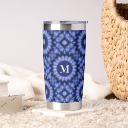 Mandala Blue Purple Pattern Monogram Insulated Tumbler