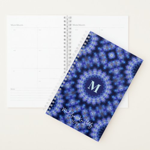 Mandala Blue Purple Pattern Monogram Planner