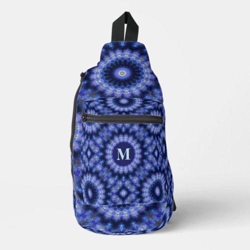 Mandala Blue Purple Pattern Monogram Sling Bag