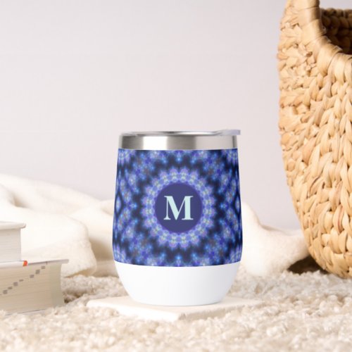 Mandala Blue Purple Pattern Monogram Thermal Wine Tumbler