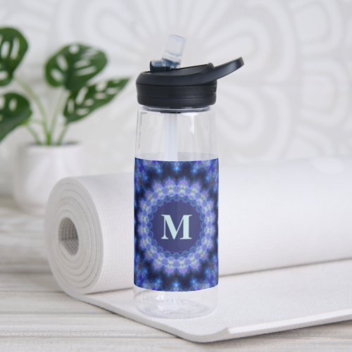 Mandala Blue Purple Pattern Monogram Water Bottle