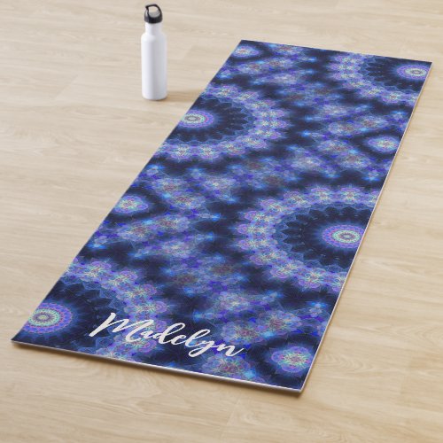 Mandala Blue Purple Pattern Monogram Yoga Mat