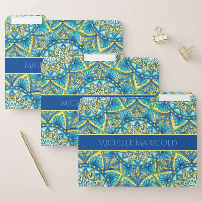 Mandala Blue Yellow Floral Pattern File Folder (Set)