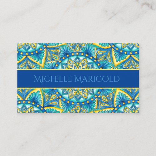 Mandala Blue Yellow Floral Yoga Instructor Business Card