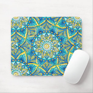 Mandala Blue Yellow Turquoise Pattern Mouse Pad