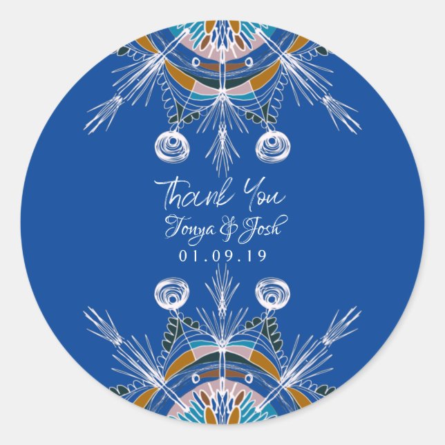 Mandala Bohemian Colorful Wedding Thank You Classic Round Sticker (Front)