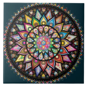 Mandala Bohemian myriad of colors Ceramic Tile