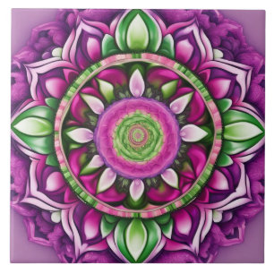 Mandala Bohemian Purple, Pink, Green Ceramic Tile