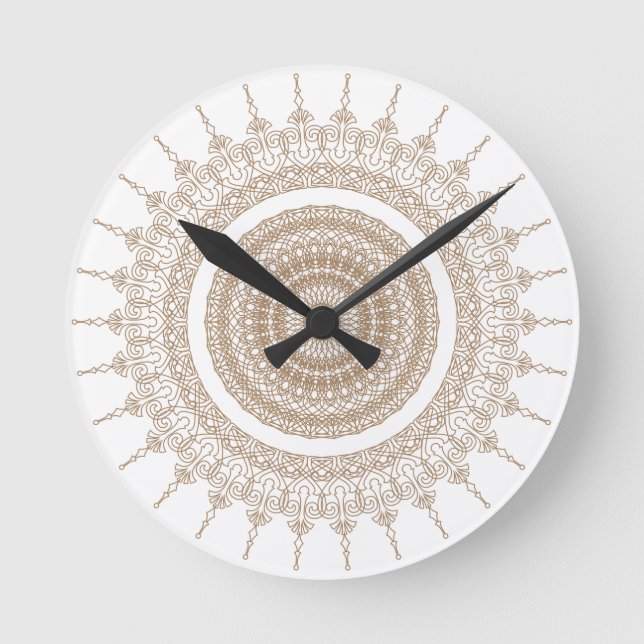 Mandala Bohemian White Boho Round Clock (Front)