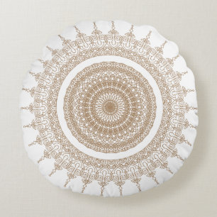 Mandala Bohemian White Boho Round Pillow