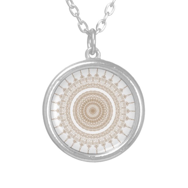 Mandala Bohemian White Boho Silver Plated Necklace (Front)