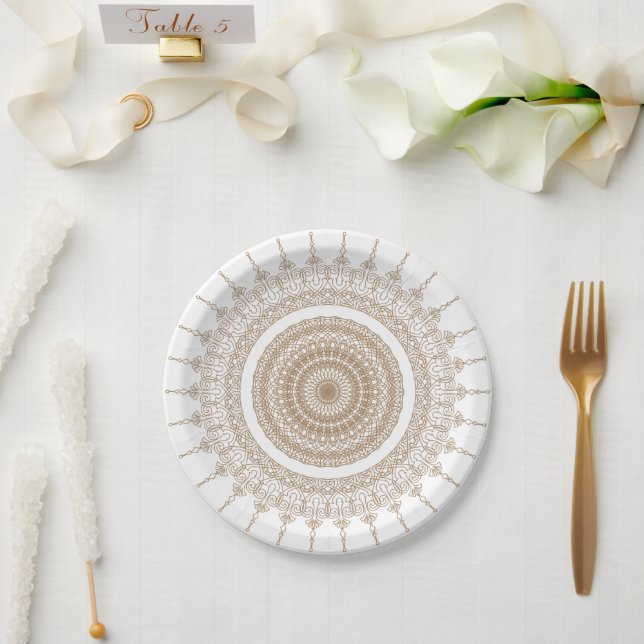 Mandala Bohemian White Paper Plates (Wedding)