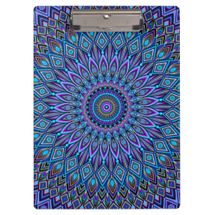 Mandala Boho Blue Teal Purple Peacock Colorful Clipboard