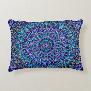 Mandala Boho Blue Teal Purple Peacock Gold Magic Accent Pillow