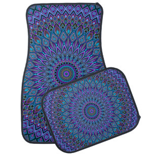 Mandala Boho Blue Teal Purple Peacock Gold Magic Car Floor Mat